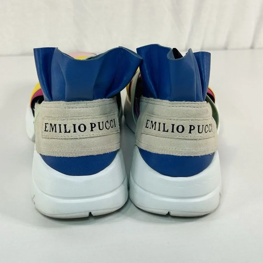 Emilio Pucci Colorful Ruffle Chunky Platform Sneakers Women’s Size 6.5 EU 37
